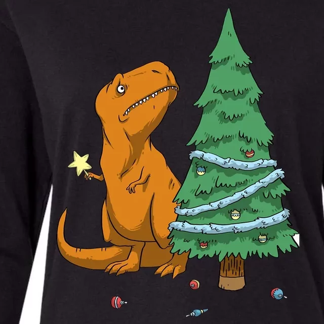 Cute T Rex Christmas Tree Womens Cotton Relaxed Long Sleeve T-Shirt