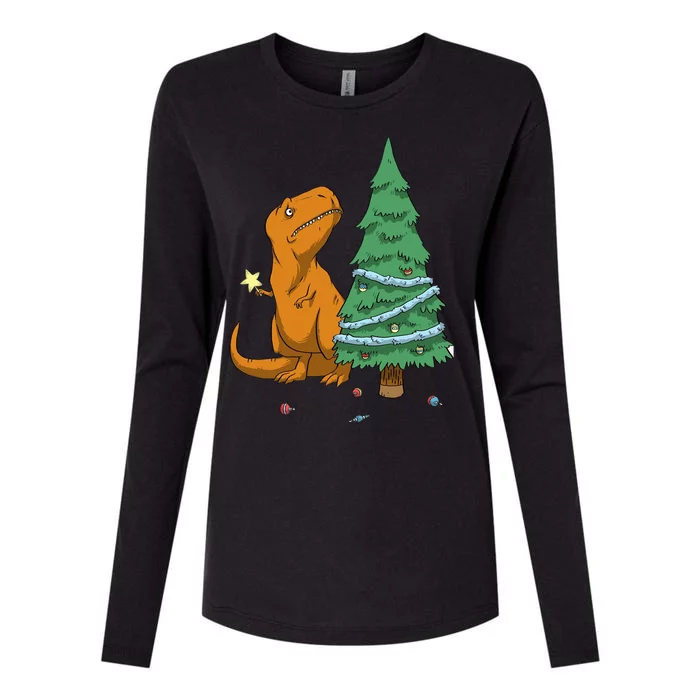 Cute T Rex Christmas Tree Womens Cotton Relaxed Long Sleeve T-Shirt