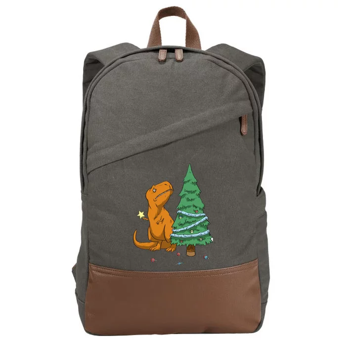 Cute T Rex Christmas Tree Cotton Canvas Backpack