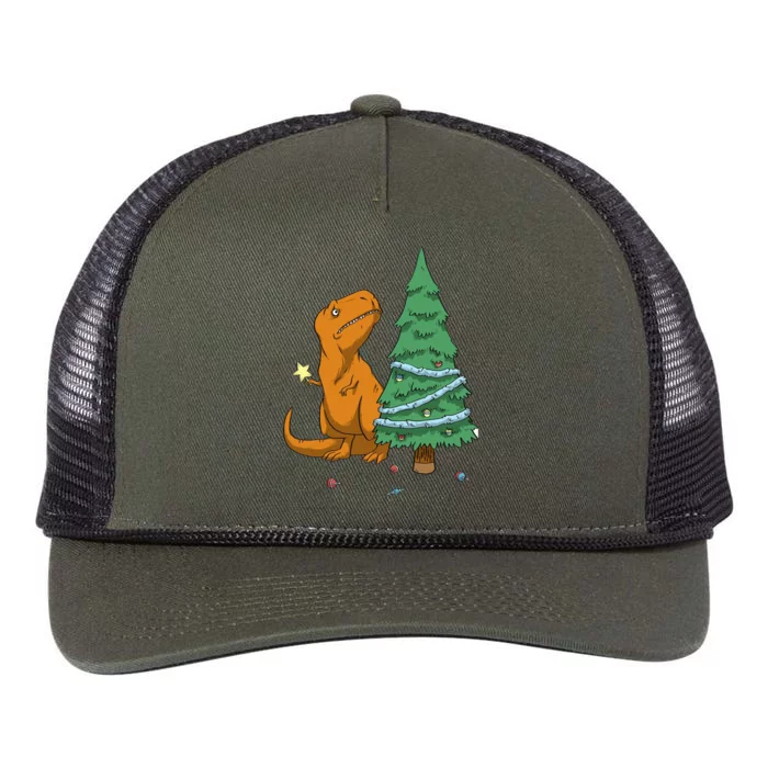 Cute T Rex Christmas Tree Retro Rope Trucker Hat Cap