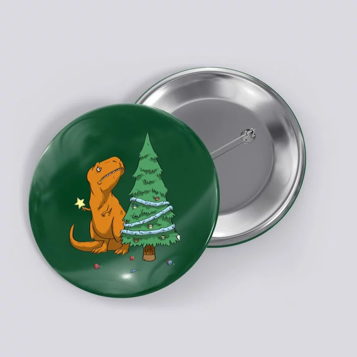 Cute T Rex Christmas Tree Button