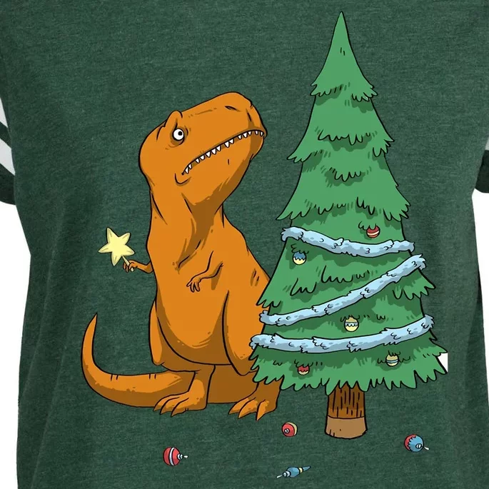 Cute T Rex Christmas Tree Enza Ladies Jersey Football T-Shirt