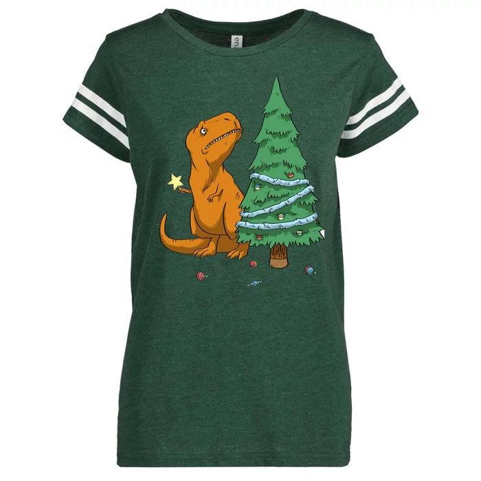 Cute T Rex Christmas Tree Enza Ladies Jersey Football T-Shirt