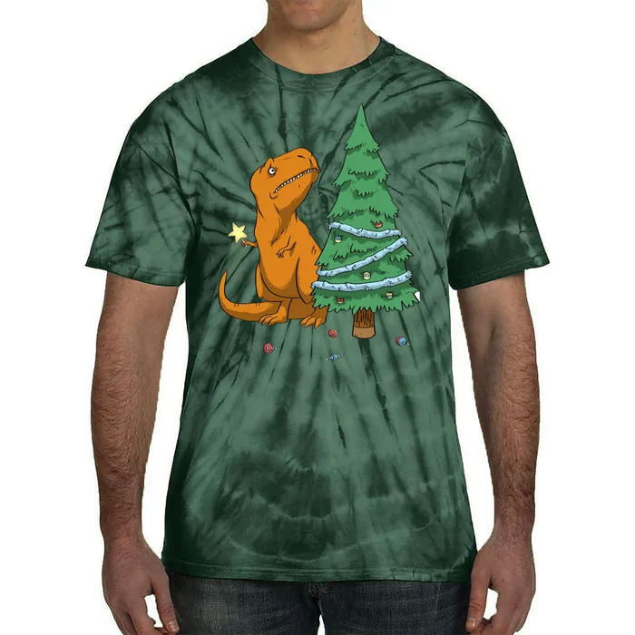 Cute T Rex Christmas Tree Tie-Dye T-Shirt