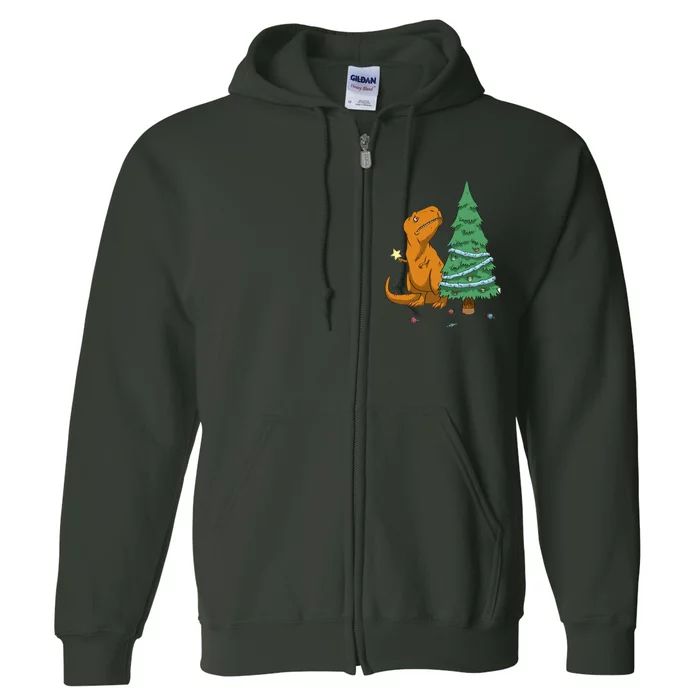 Cute T Rex Christmas Tree Full Zip Hoodie