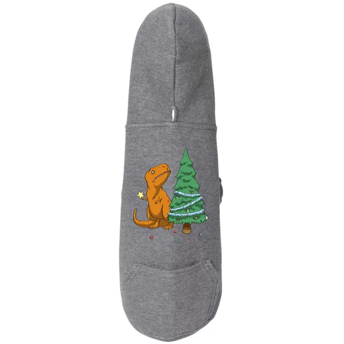 Cute T Rex Christmas Tree Doggie 3-End Fleece Hoodie