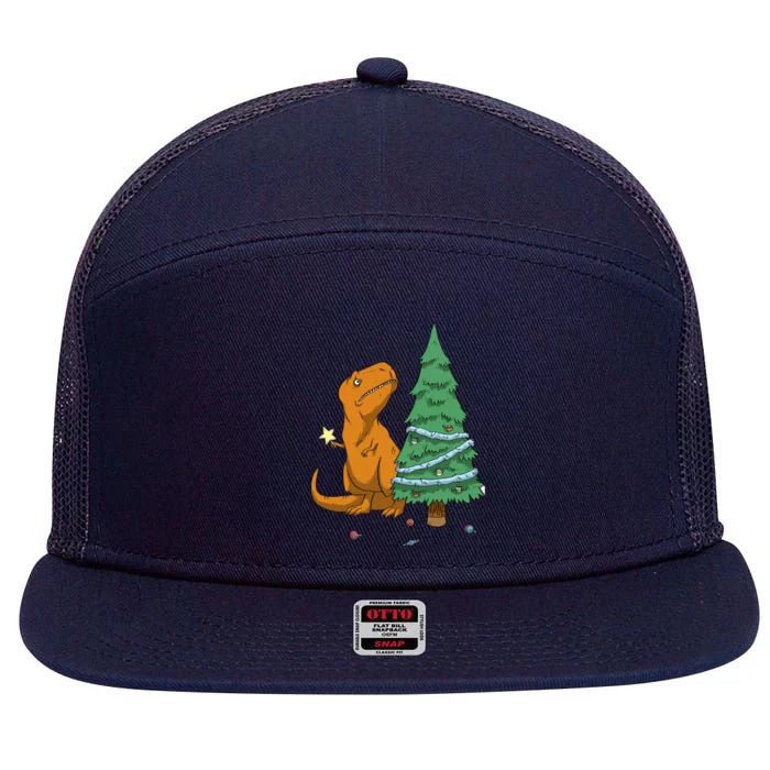 Cute T Rex Christmas Tree 7 Panel Mesh Trucker Snapback Hat