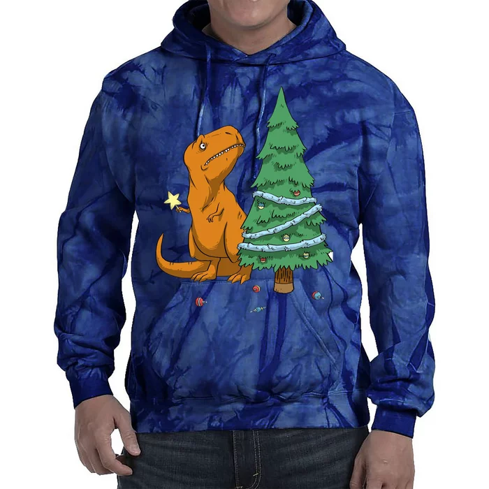 Cute T Rex Christmas Tree Tie Dye Hoodie