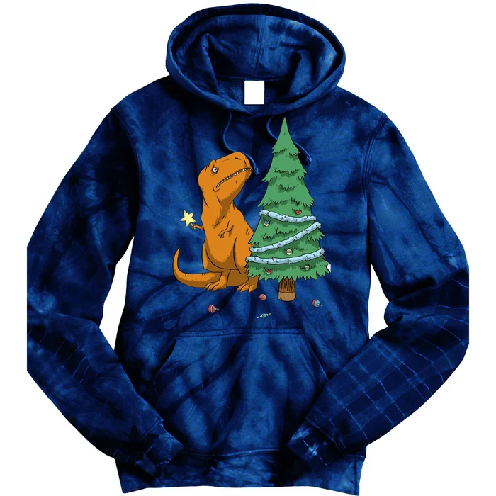 Cute T Rex Christmas Tree Tie Dye Hoodie