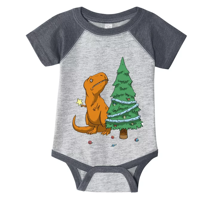 Cute T Rex Christmas Tree Infant Baby Jersey Bodysuit