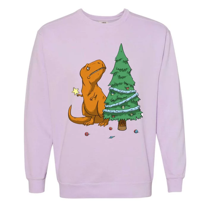 Cute T Rex Christmas Tree Garment-Dyed Sweatshirt