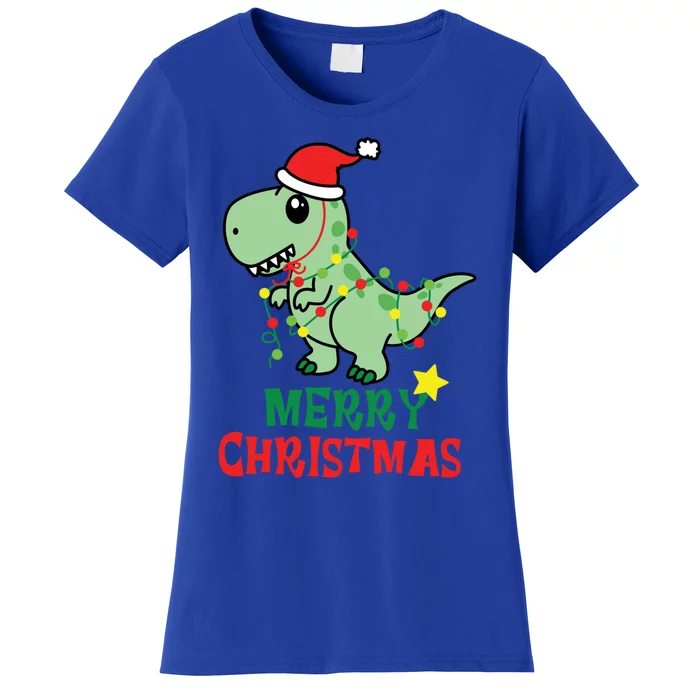 Cute T Rex Merry Christmas Dinosaur Tree Rex Pajama Lights Gift Women's T-Shirt