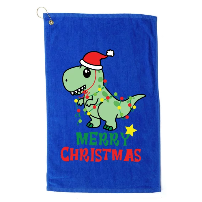 Cute T Rex Merry Christmas Dinosaur Tree Rex Pajama Lights Gift Platinum Collection Golf Towel