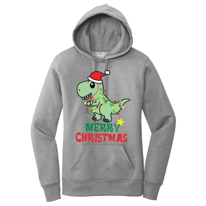 Cute T Rex Merry Christmas Dinosaur Tree Rex Pajama Lights Gift Women's Pullover Hoodie