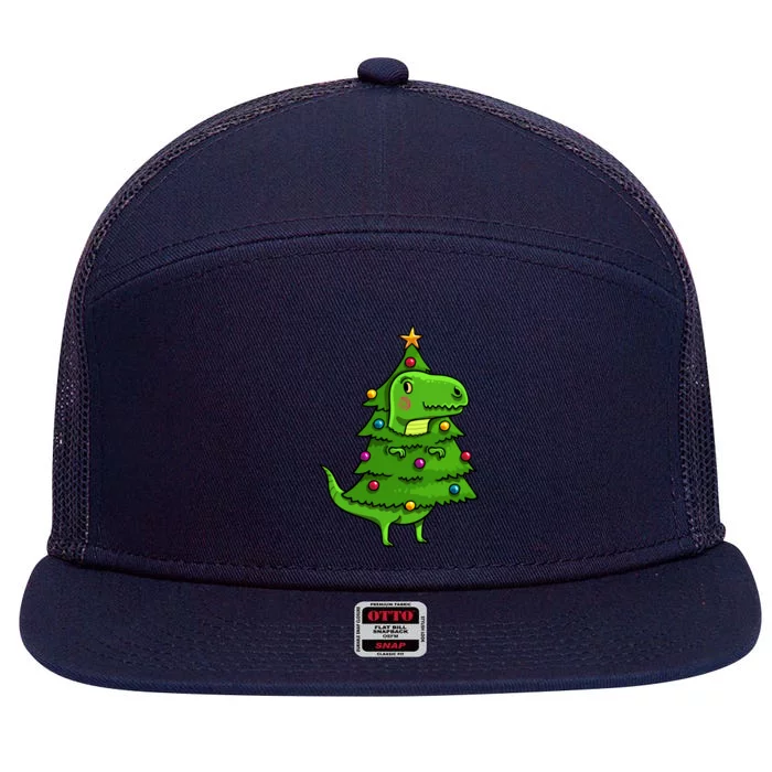 Cute Tree Rex Gift Funny Dinosaur Christmas Gift 7 Panel Mesh Trucker Snapback Hat