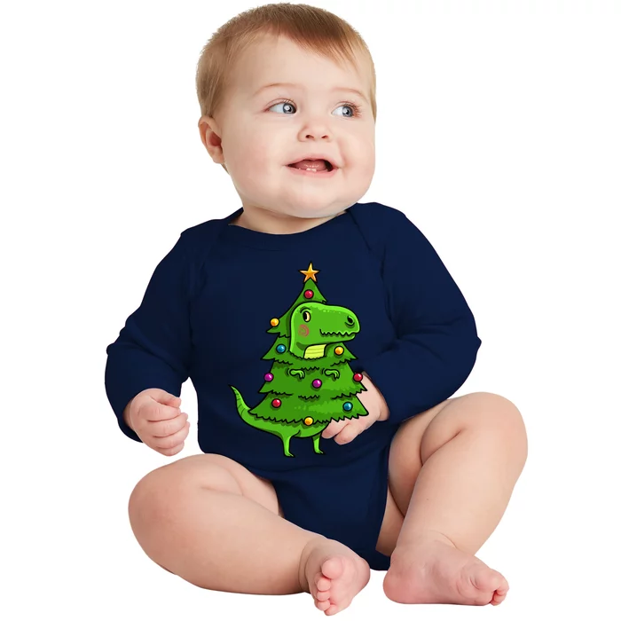 Cute Tree Rex Gift Funny Dinosaur Christmas Gift Baby Long Sleeve Bodysuit