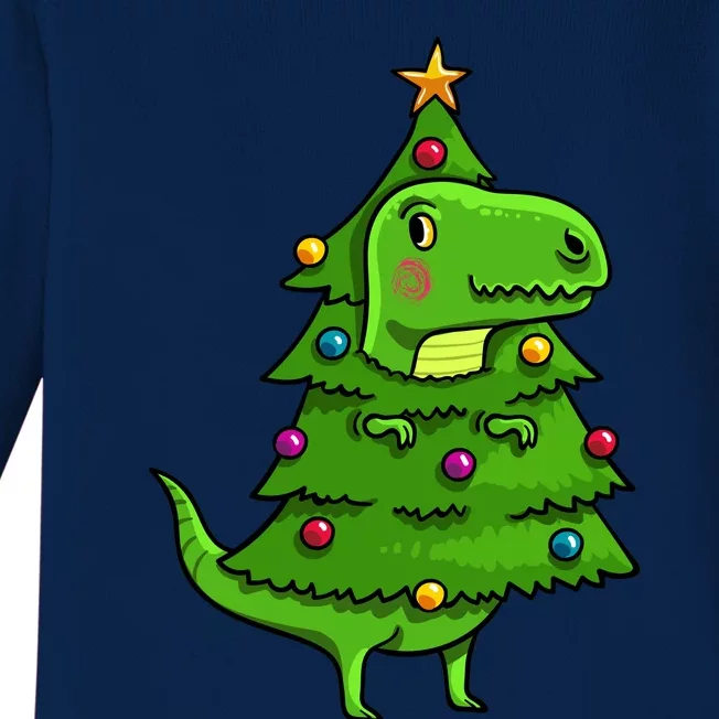 Cute Tree Rex Gift Funny Dinosaur Christmas Gift Baby Long Sleeve Bodysuit