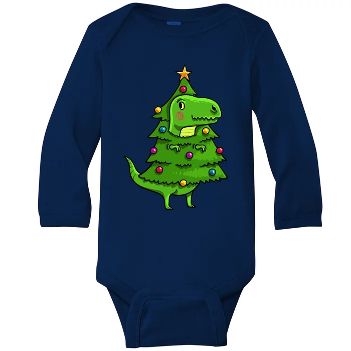 Cute Tree Rex Gift Funny Dinosaur Christmas Gift Baby Long Sleeve Bodysuit