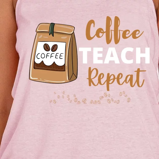 Coffee Teach Repeat Back To School Teacher Appreciation Gift Women's Knotted Racerback Tank