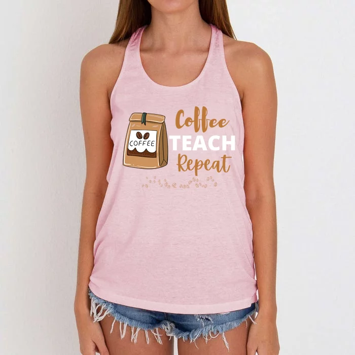 Coffee Teach Repeat Back To School Teacher Appreciation Gift Women's Knotted Racerback Tank