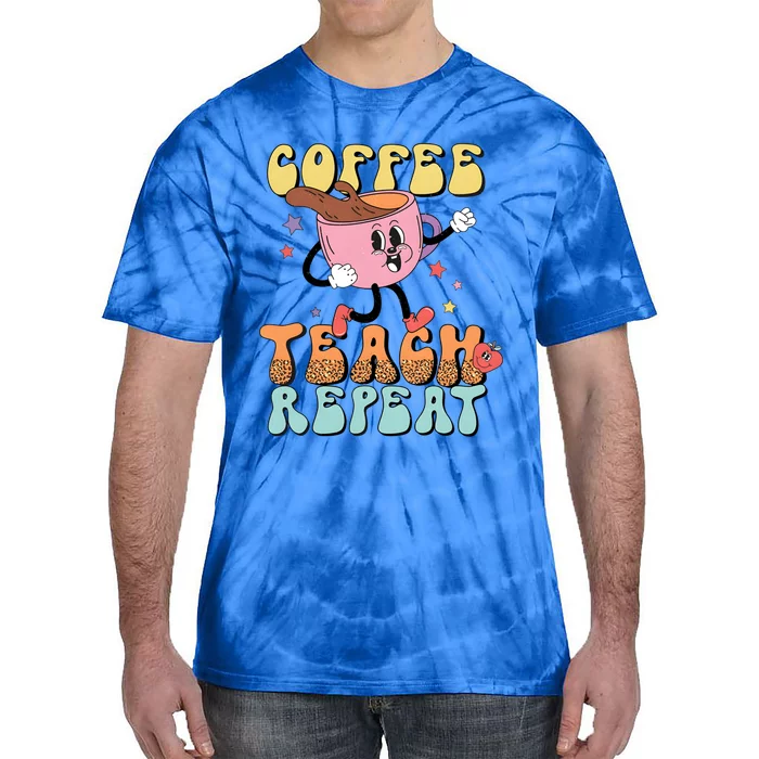 Coffee Teach Repeat Cute Groovy Teacher Retro Leopard Boho Great Gift Tie-Dye T-Shirt