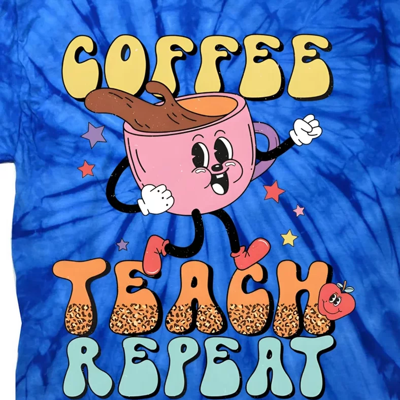 Coffee Teach Repeat Cute Groovy Teacher Retro Leopard Boho Great Gift Tie-Dye T-Shirt