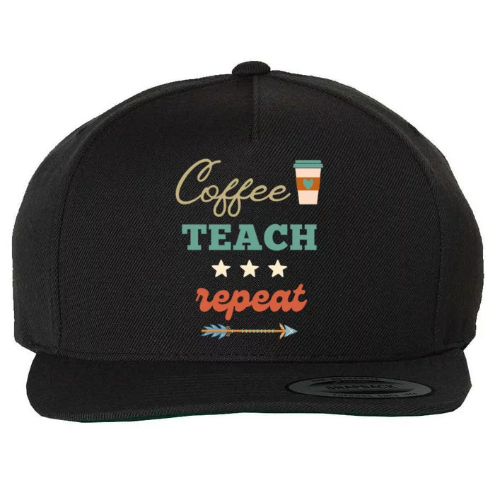 Coffee Teach Repeat Cute Retro Teacher Back To School Design Cute Gift Wool Snapback Cap