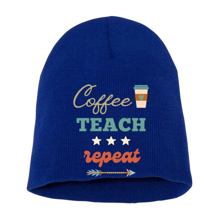 Coffee Teach Repeat Cute Retro Teacher Back To School Design Cute Gift Short Acrylic Beanie