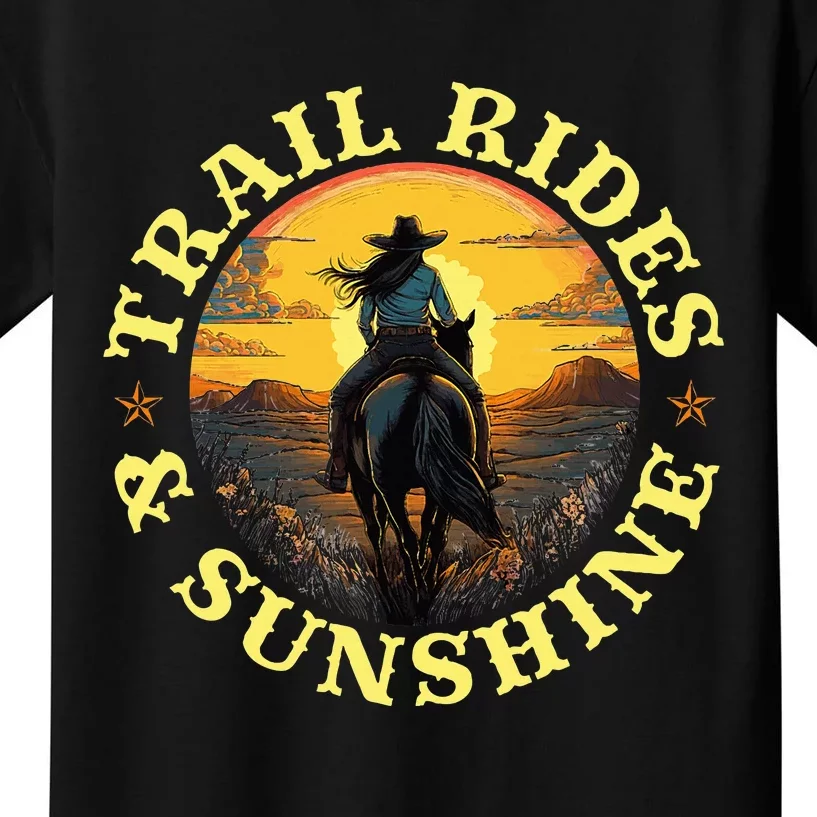 Country Trail Rides And Sunshine Horse Riding Cowgirl Kids T-Shirt