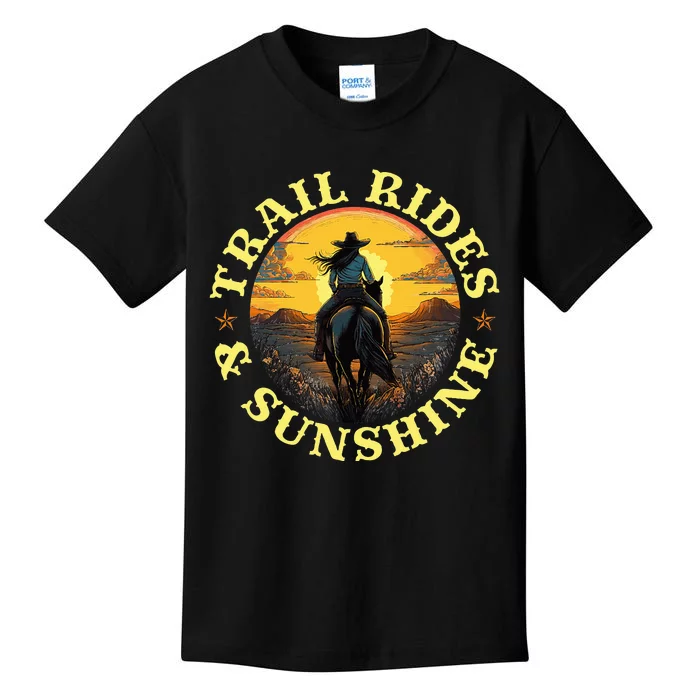 Country Trail Rides And Sunshine Horse Riding Cowgirl Kids T-Shirt