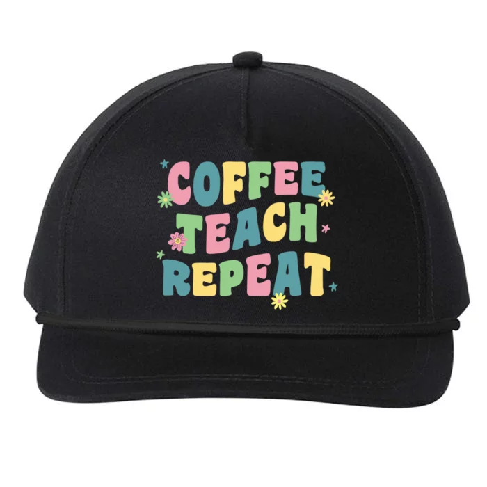 Coffee Teach Repeat Retro Groovy Back To School Teacher Gift Snapback Five-Panel Rope Hat