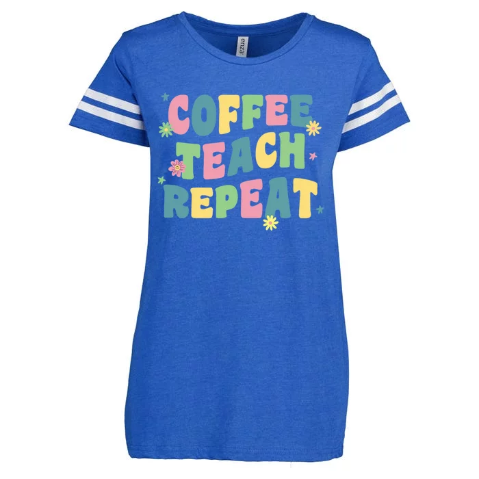 Coffee Teach Repeat Retro Groovy Back To School Teacher Gift Enza Ladies Jersey Football T-Shirt