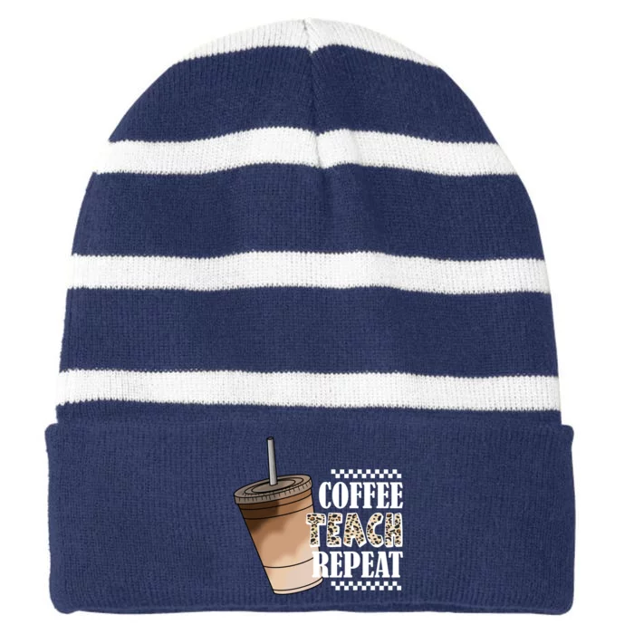 Coffee Teach Repeat Cute Teacher Gift Striped Beanie with Solid Band