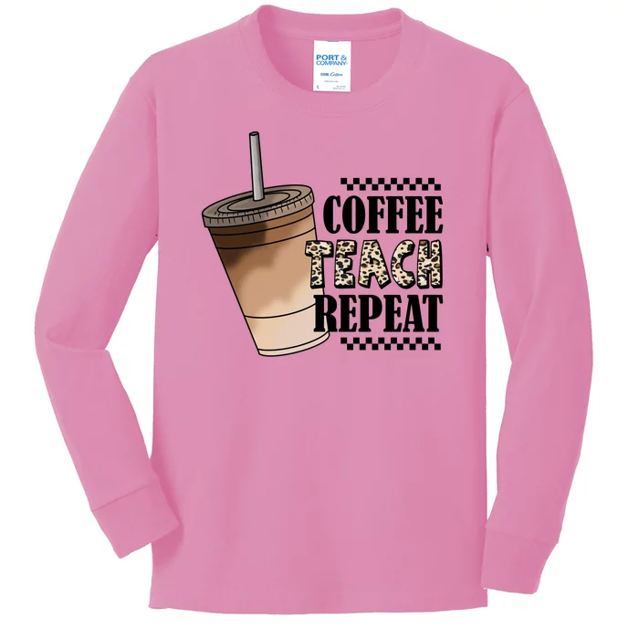 Coffee Teach Repeat Cute Teacher Gift Kids Long Sleeve Shirt