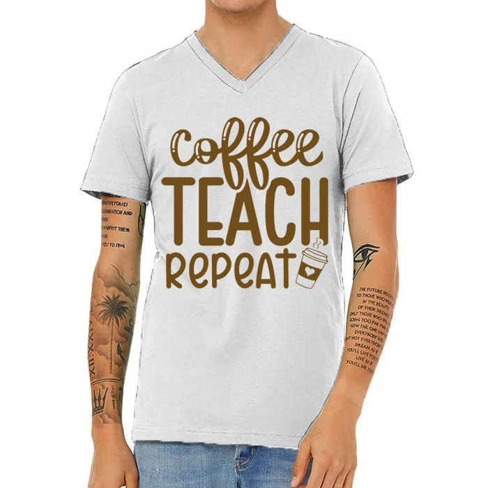 Coffee Teach Repeat V-Neck T-Shirt