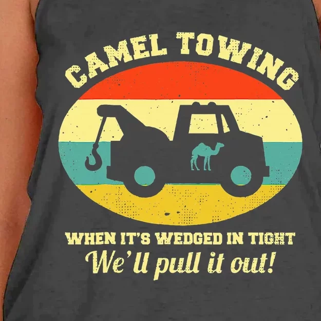 Camel Towing Retro Adult Humor Saying Women's Knotted Racerback Tank