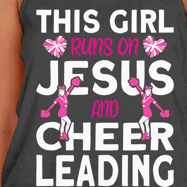 Cheer This Runs on Jesus and Cheerleading Women's Knotted Racerback Tank