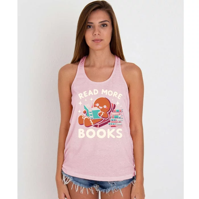 Christmas Teacher Read More Books Funny Women Women's Knotted Racerback Tank