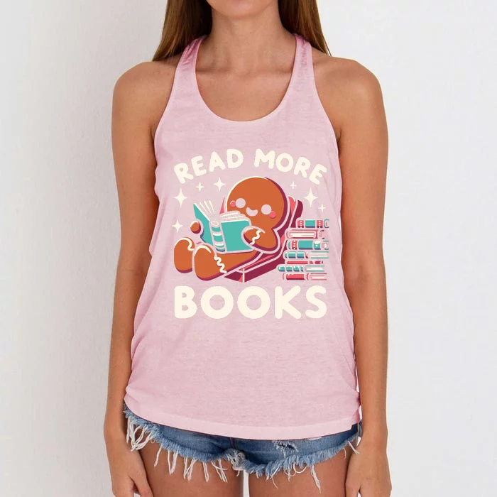 Christmas Teacher Read More Books Funny Women Women's Knotted Racerback Tank