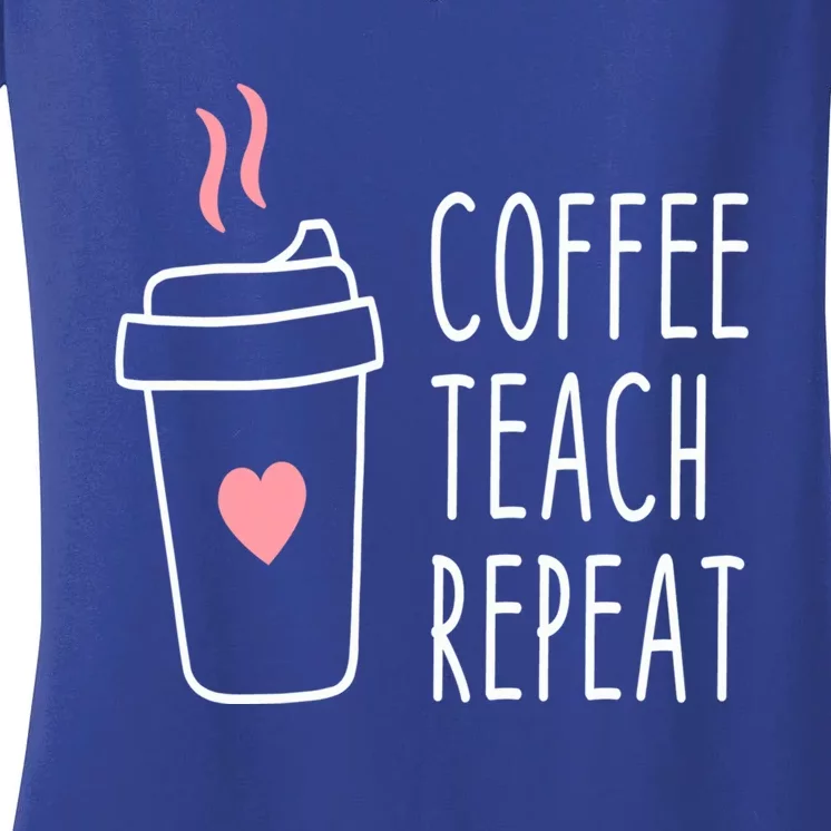 Coffee Teach Repeat Funny Sarcastic 100 Days School Gift Women's V-Neck T-Shirt