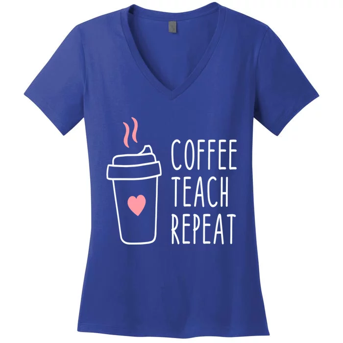 Coffee Teach Repeat Funny Sarcastic 100 Days School Gift Women's V-Neck T-Shirt