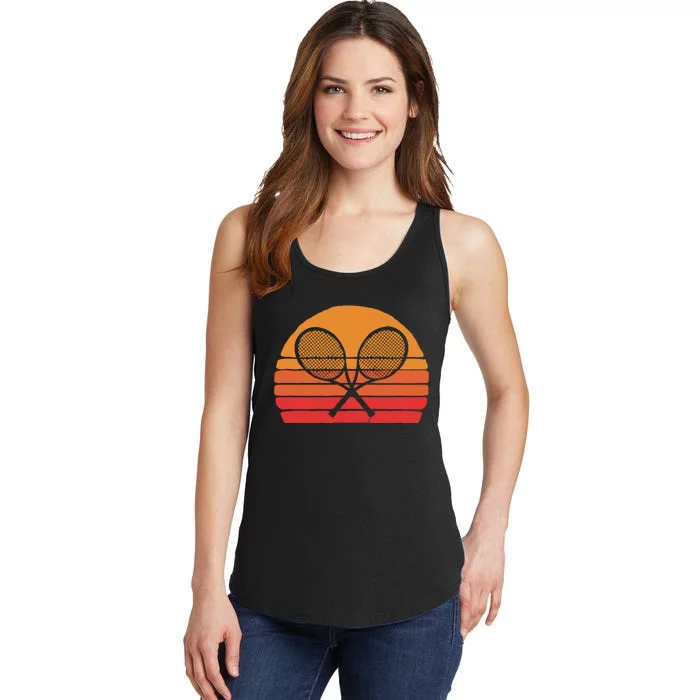 Crossed Tennis Racquets Retro 80s Sun Vintage Graphic Ladies Essential Tank