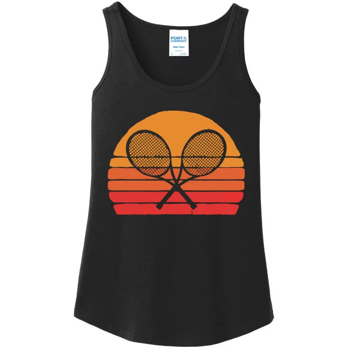 Crossed Tennis Racquets Retro 80s Sun Vintage Graphic Ladies Essential Tank