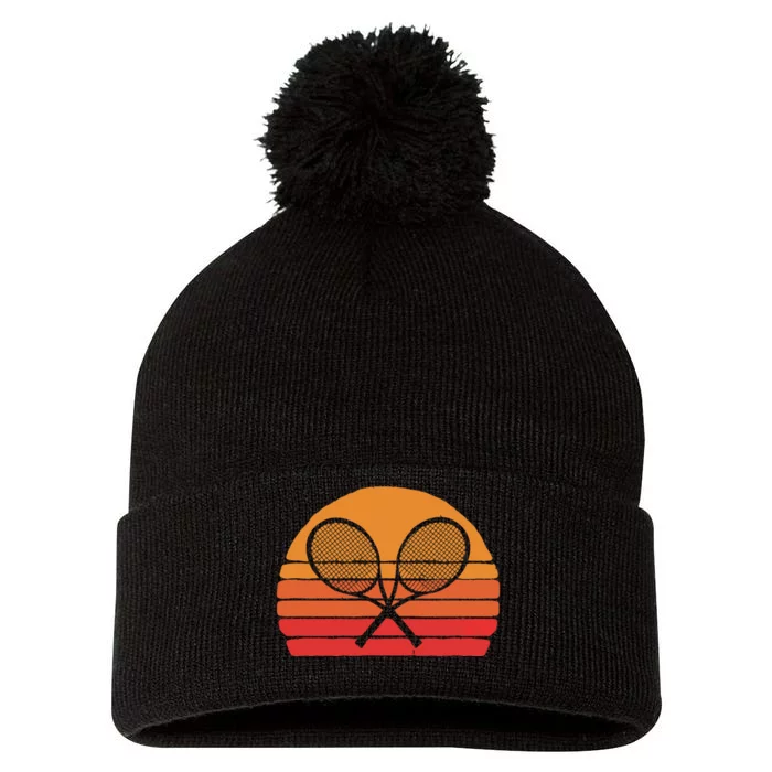 Crossed Tennis Racquets Retro 80s Sun Vintage Graphic Pom Pom 12in Knit Beanie