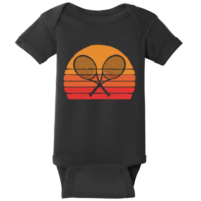 Crossed Tennis Racquets Retro 80s Sun Vintage Graphic Baby Bodysuit