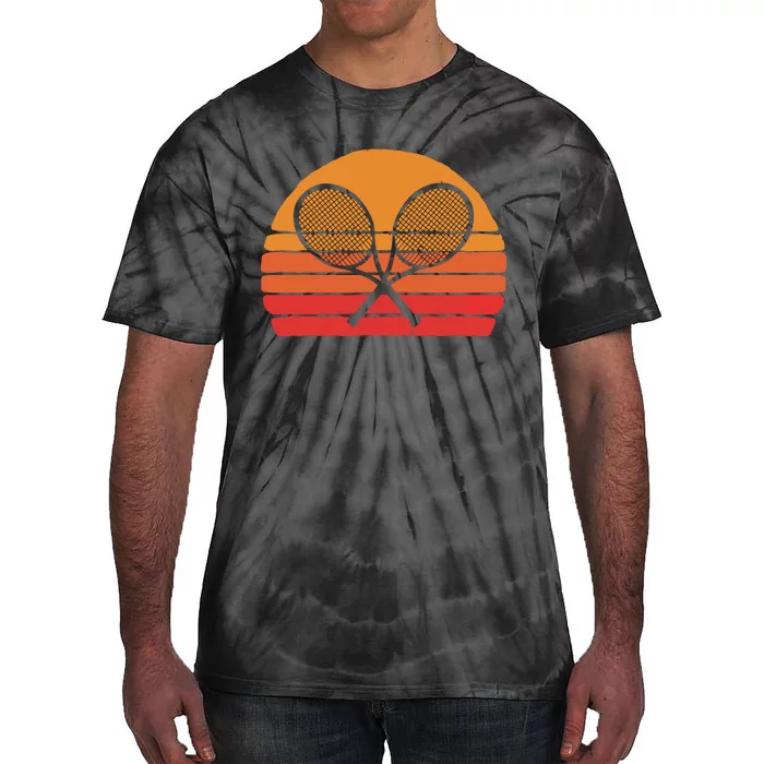 Crossed Tennis Racquets Retro 80s Sun Vintage Graphic Tie-Dye T-Shirt