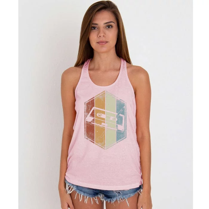 Cassette Tape Retro Vintage Style 80s Music Lover Band Women's Knotted Racerback Tank