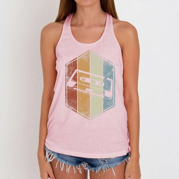 Cassette Tape Retro Vintage Style 80s Music Lover Band Women's Knotted Racerback Tank