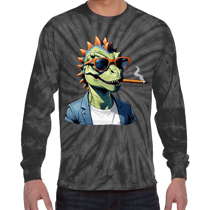 Cool T Rex Daddy Saurus Dinosaur FatherS Day Tie-Dye Long Sleeve Shirt