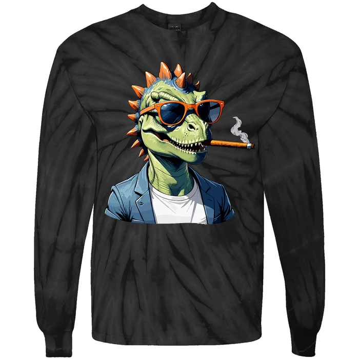 Cool T Rex Daddy Saurus Dinosaur FatherS Day Tie-Dye Long Sleeve Shirt